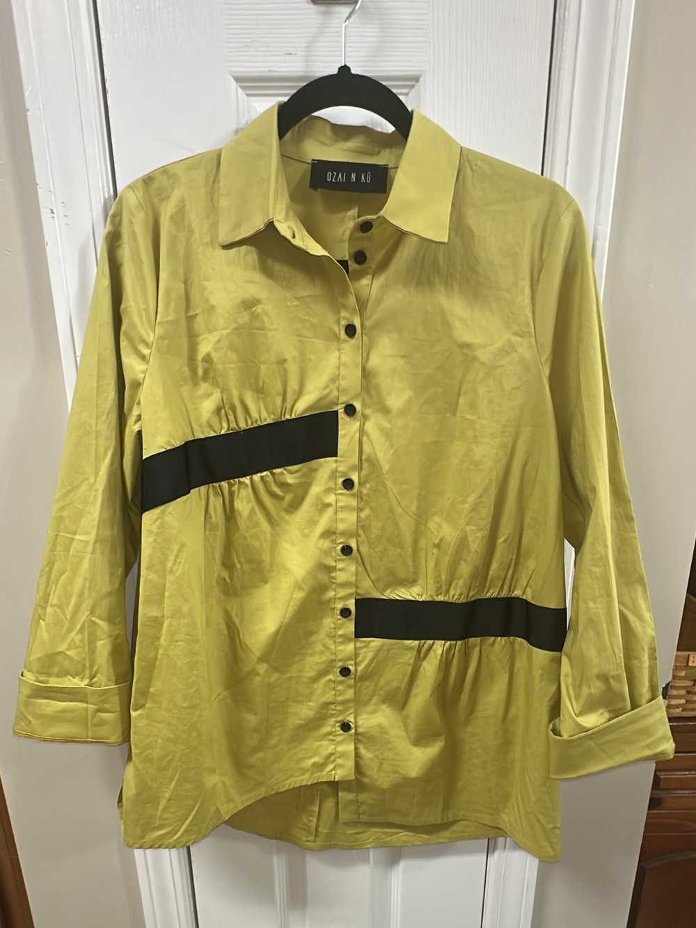 Ozai N Ku Chartreuse Button-Up Shirt with Black Accents (mix30)